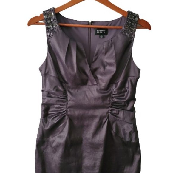 Adrianna Papell Women's Ruched Side Beaded Black Cocktail Sheath Dress Size 8 - Picture 6 of 13